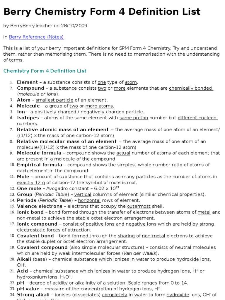 Berry Chemistry Form 4 PDF Mole (Unit) Molecules