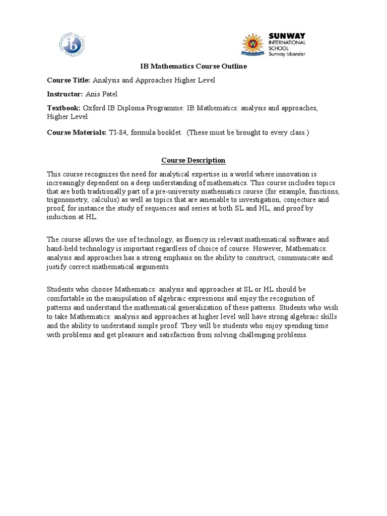 Course Outline-MAA HL | PDF