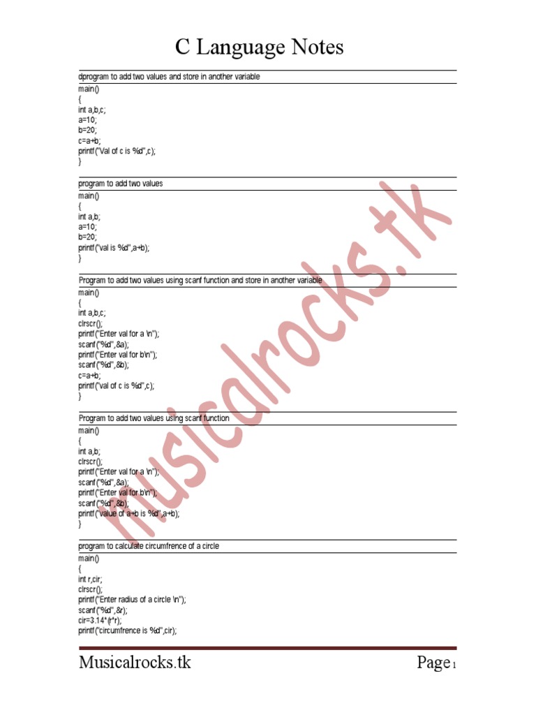 C Language Notes | Computing | Technology
