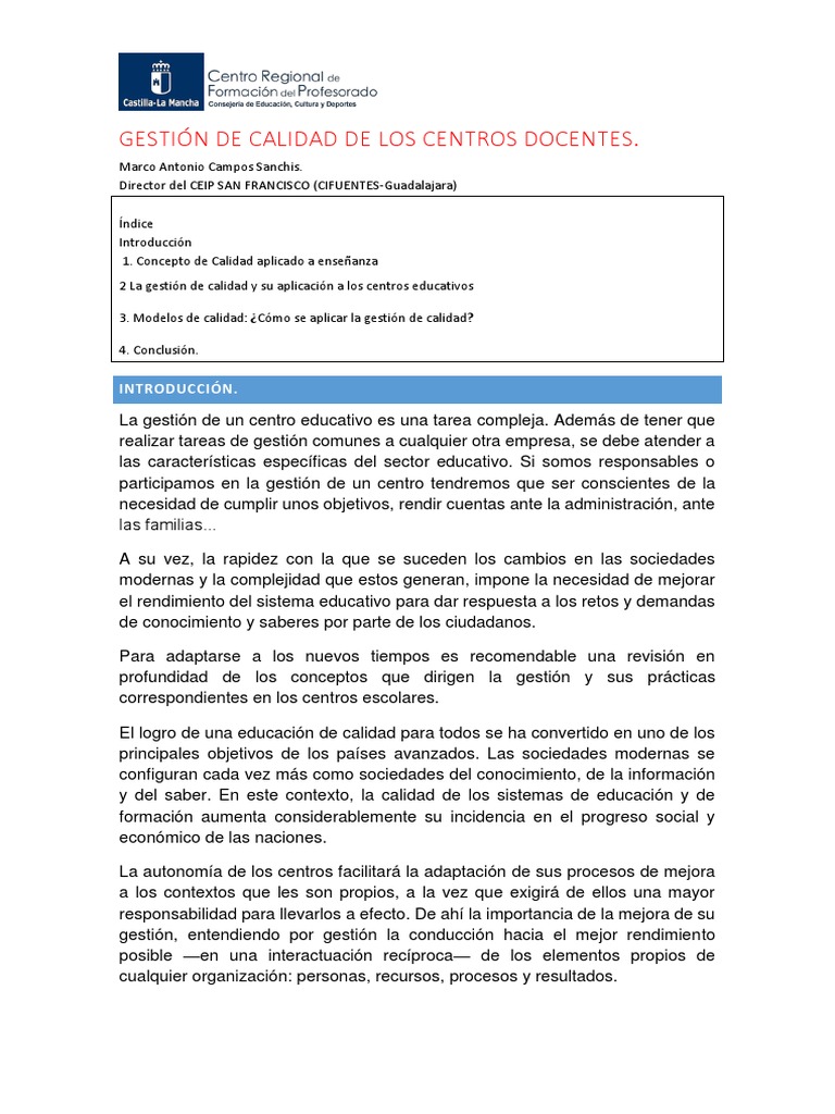 1 Gestión de Calidad de Los Centros Docentes | PDF | Calidad (comercial ...
