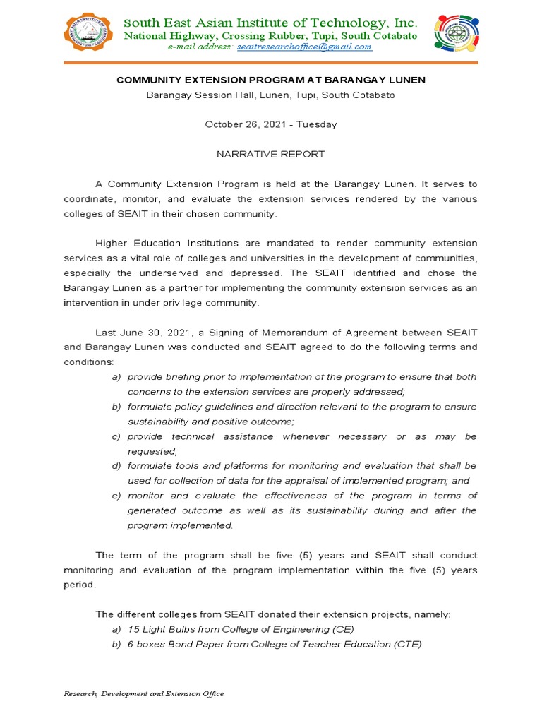 Community Extension Program at Barangay Lunen PDF
