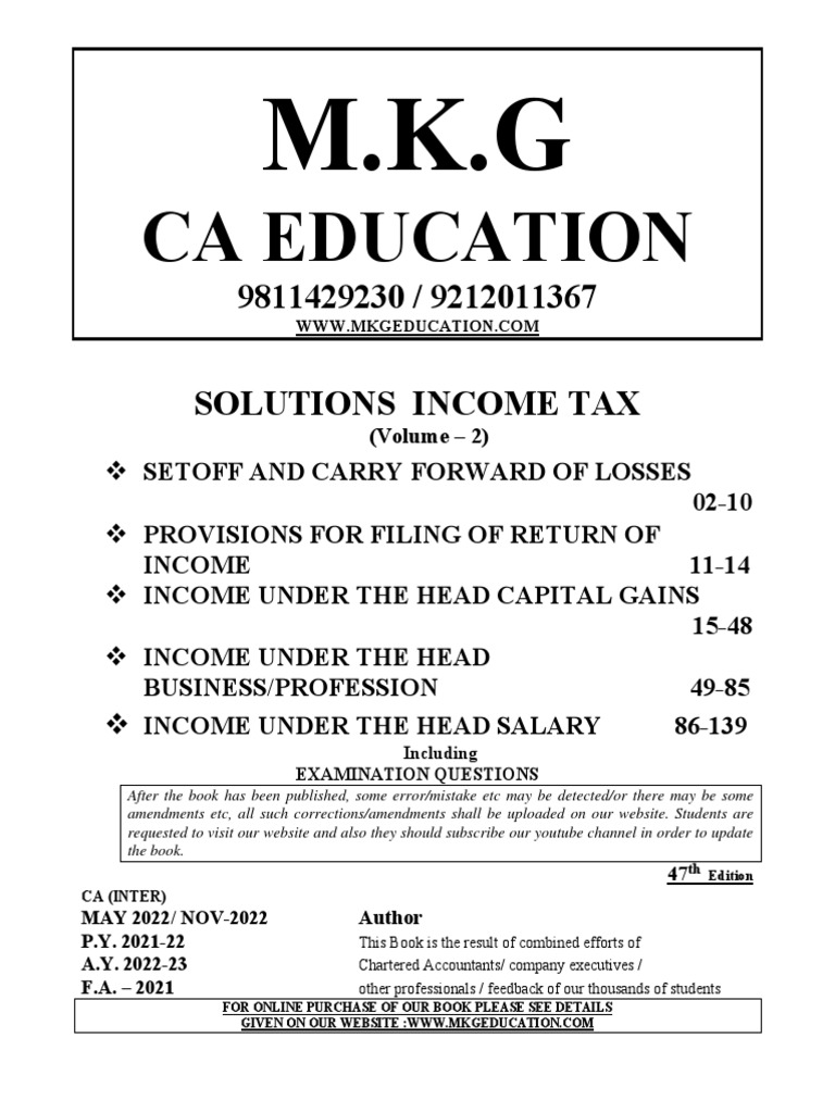 ProCA Inter Tax Book Vol 2 Solution May2022 PDF Capital