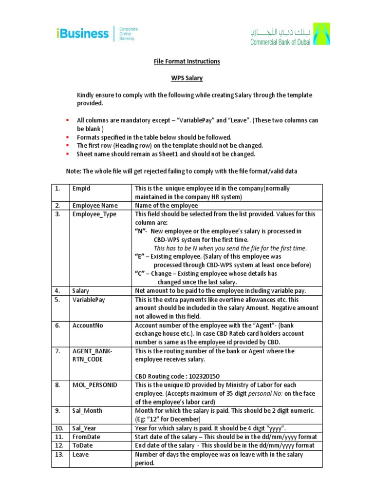 File Format Instructions WPS Salary: This Has To Be N When You Send The ...