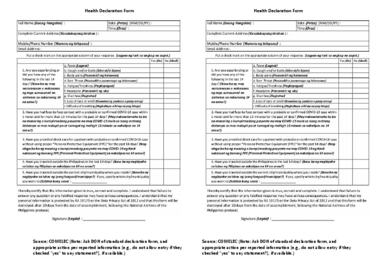 Health Declaration Form | PDF