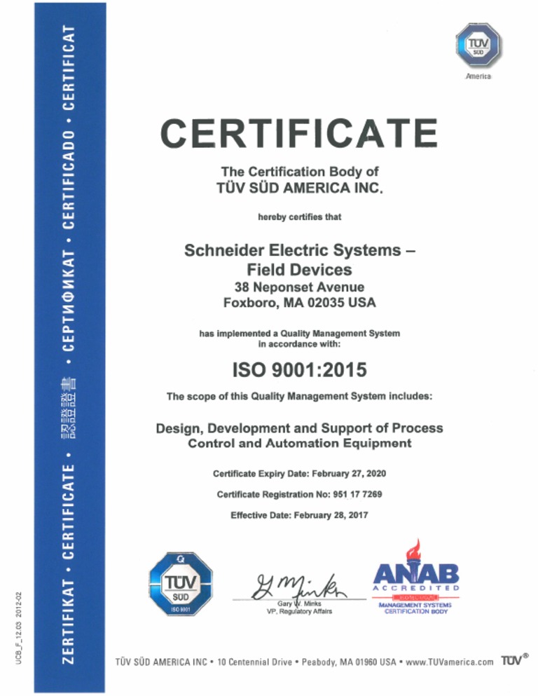 FD Schneider Electric Systems Single Site ISO 9001 2015 | PDF