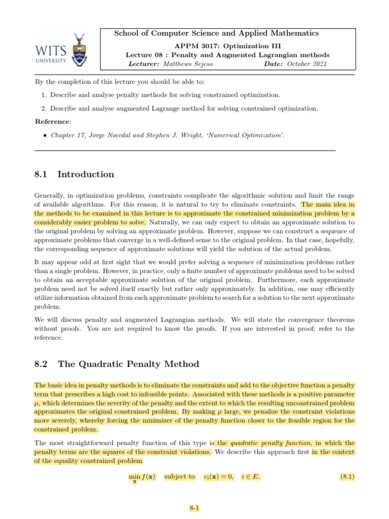 Penalty and Augmented Lagrangian Methods | PDF | Mathematical ...