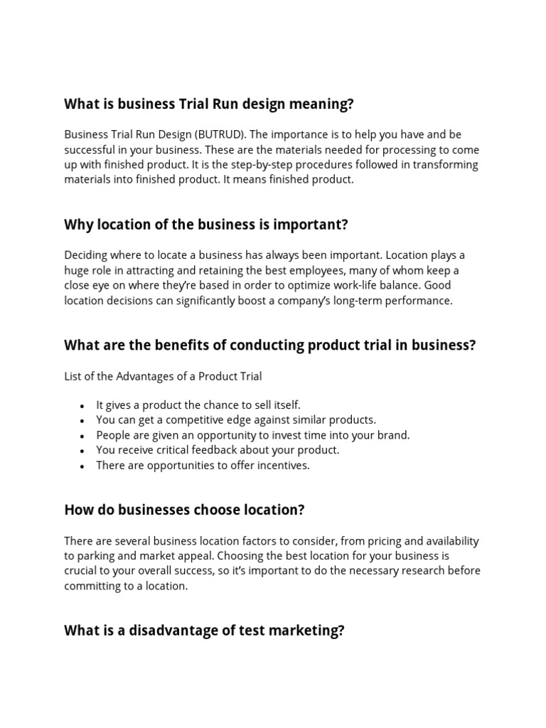 What Is Business Trial Run Design Meaning PDF Entrepreneurship Sales