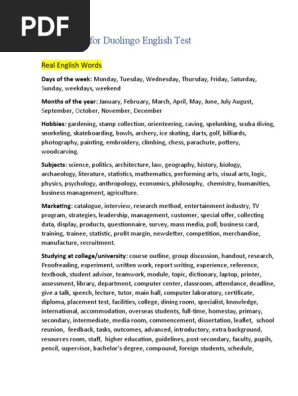 Vocabulary for Duolingo English Test
