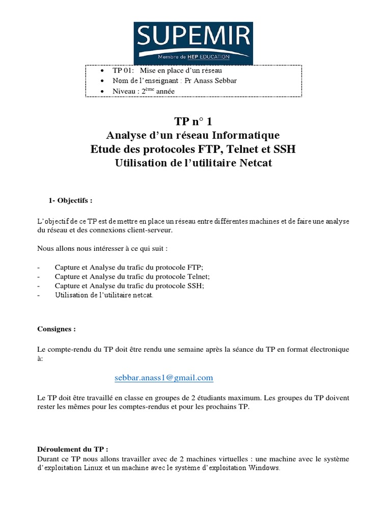 TP 01 - Analyse D'un Réseau | PDF | Protocole de transfer de fichier ...
