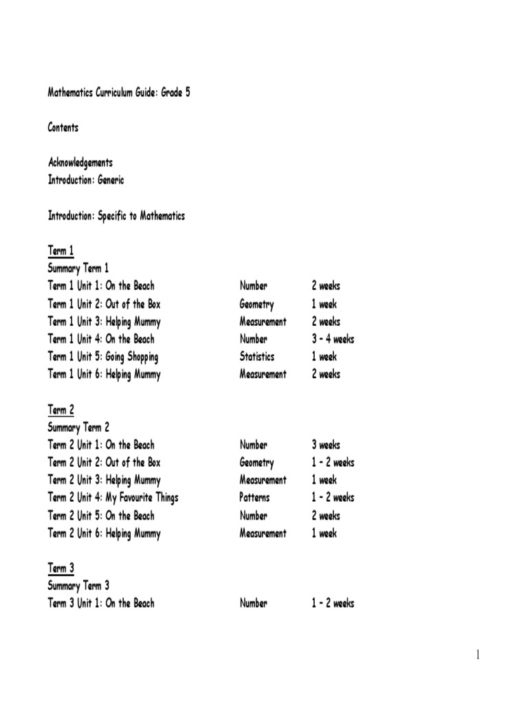 Mathematics Curriculum Guide Grade 5 PDF Mathematics Numbers