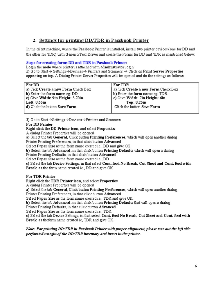 DD/TDR Printing Setup for Passbook Printer | PDF | Printer (Computing ...