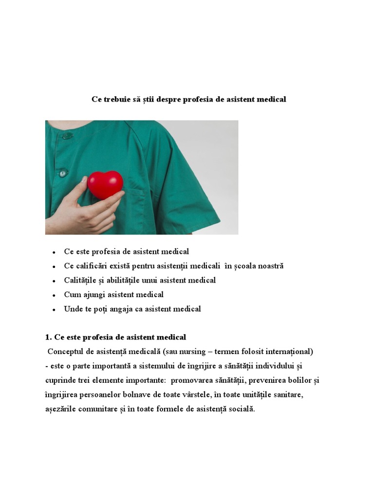 Ce Trebuie Să Știi Despre Profesia de Asistent Medical | PDF