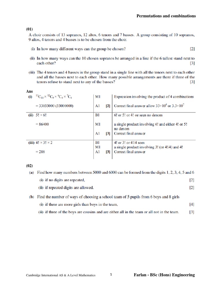 PERMUTATIONS AND COMBINATIONS Statistics PDF Mathematics Academic Degree