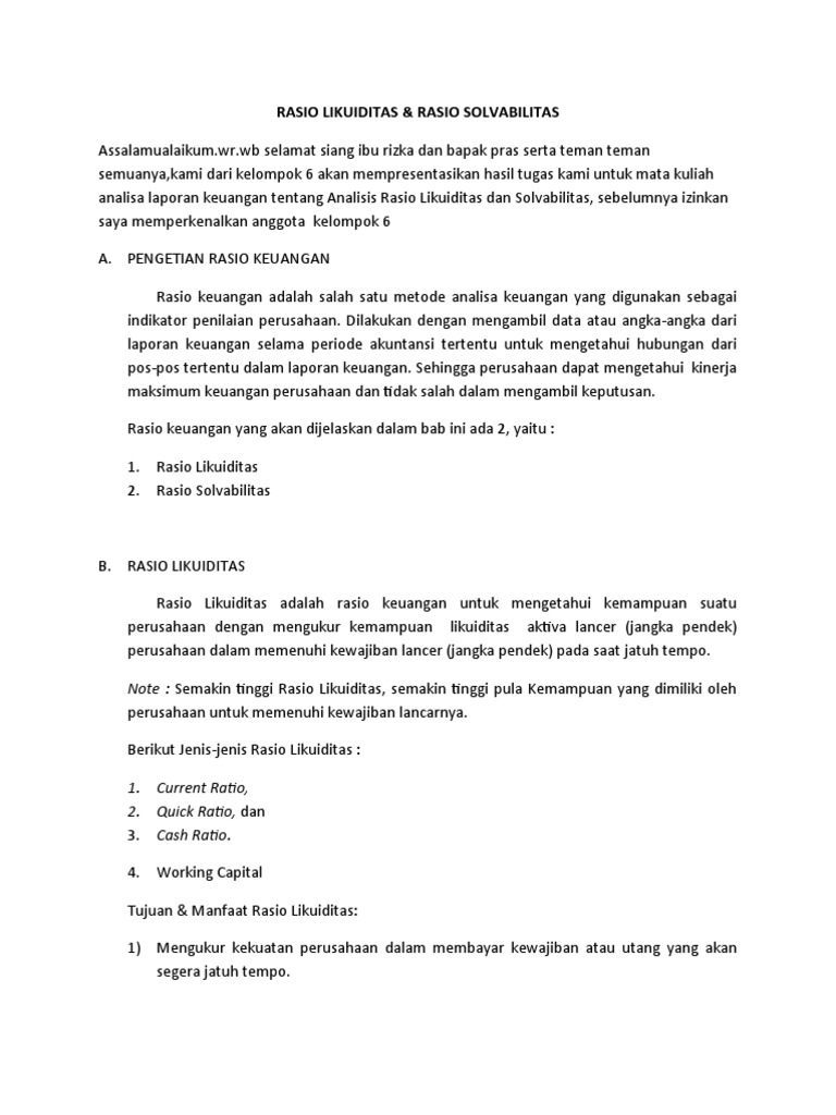 Analisis Rasio Solvabilitas dan Likuiditas | PDF