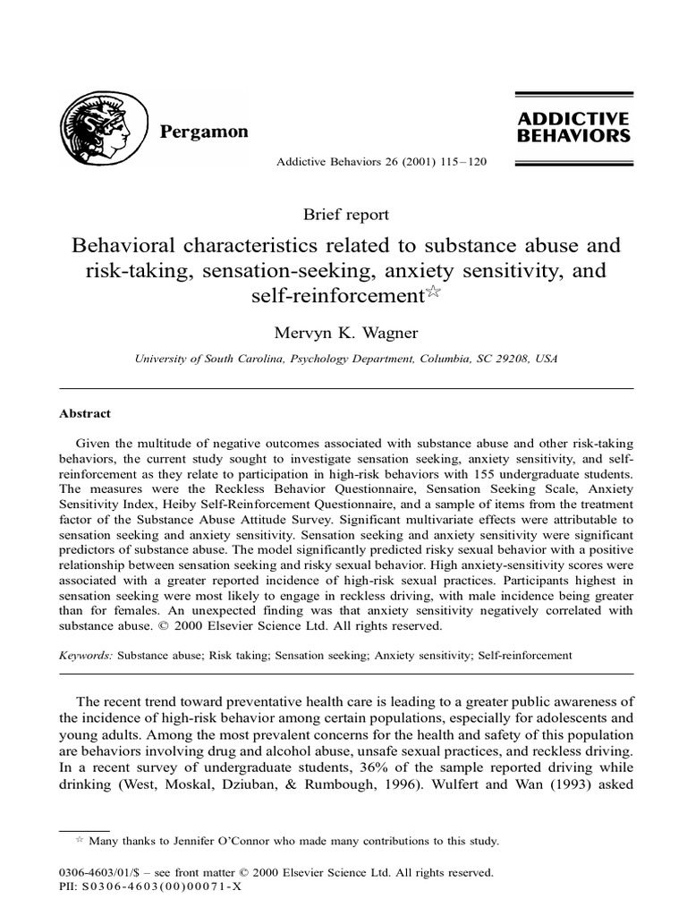 Behavioral Characteristics Related To Substance Abuse And Risk Taking