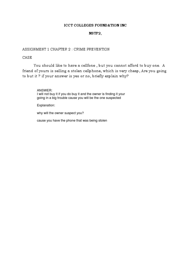 Crime Prevention Case Study Assignment | PDF | Games & Activities