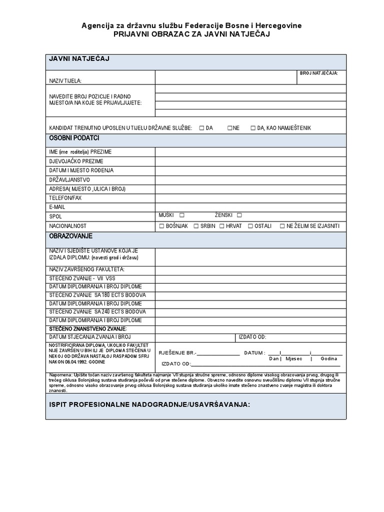 Obrazac - Final Hrvatski - F | PDF