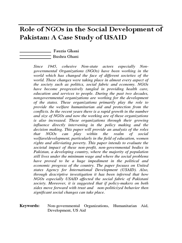 NGOs and Social Development in Pakistan | PDF | Non Governmental ...