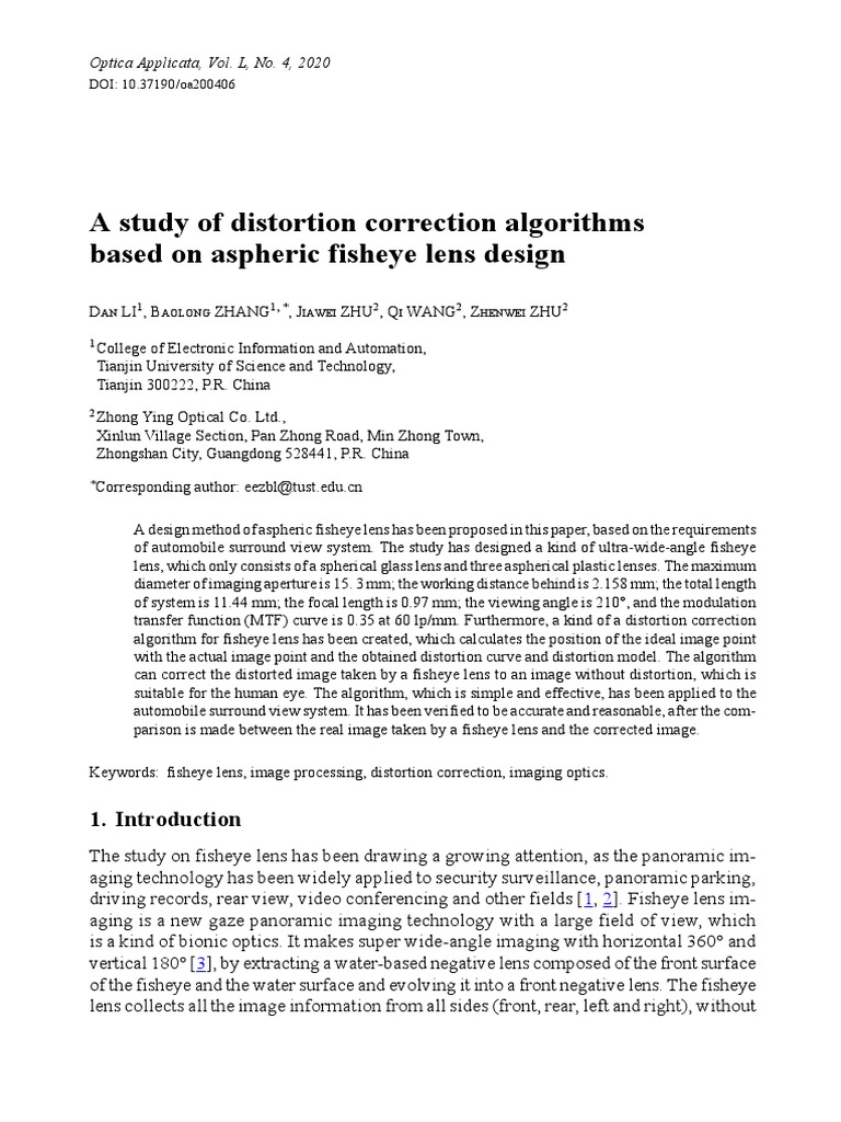 Aspheric Fisheye Lens Distortion Correction | PDF | Imaging | Optics