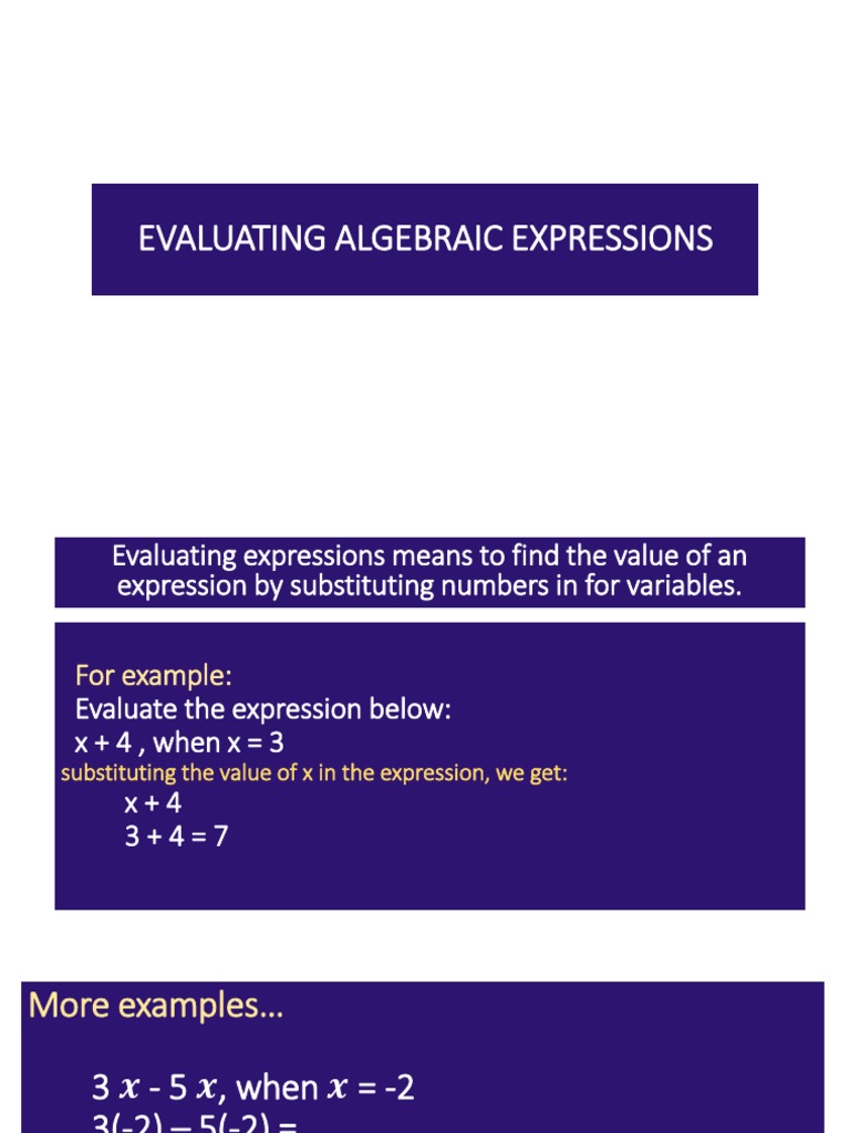 Evaluating Algebraic Expressions Guide | PDF