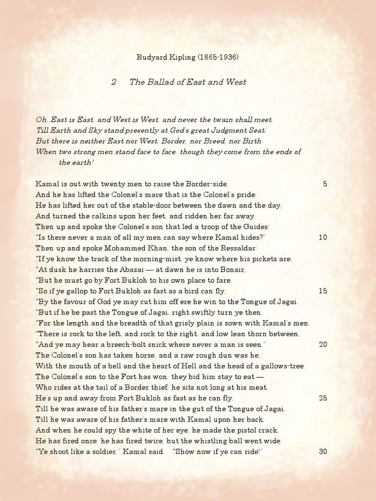 The Ballad of East and West Kipling PDF