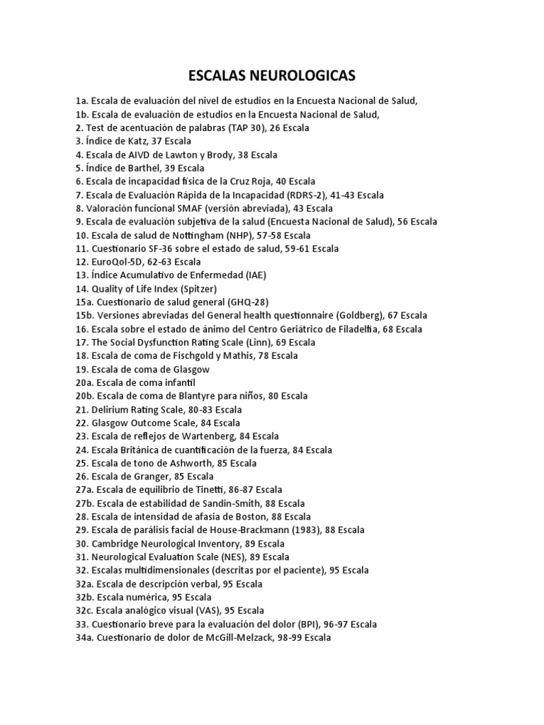 Escalas Neurologicas | PDF | Medicina CLINICA | Sistema nervioso