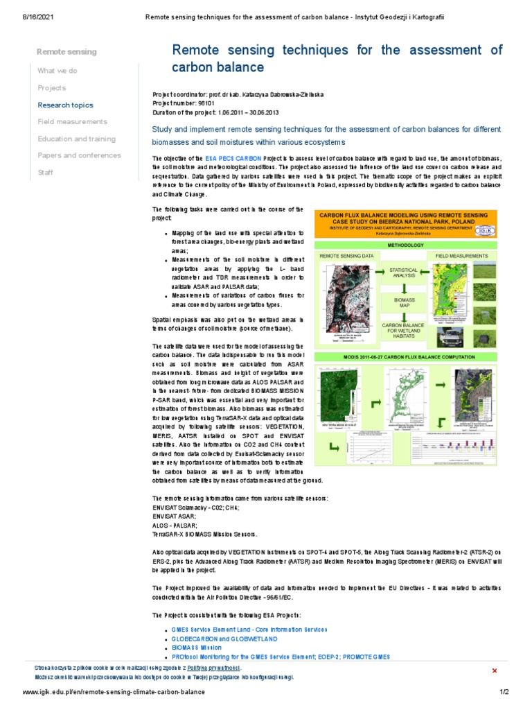 Remote Sensing Techniques For The Assessment of Carbon Balance ...