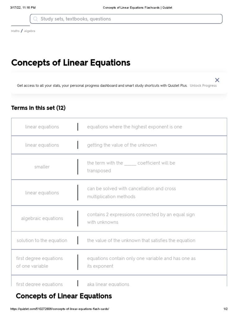Concepts of Linear Equations Flashcards Quizlet PDF Equations