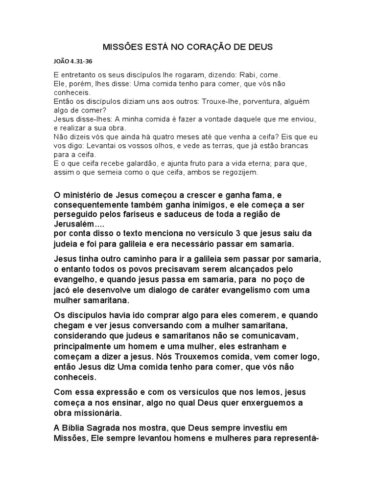 Missões Está No Coração de Deus | PDF | Jesus | Bíblia