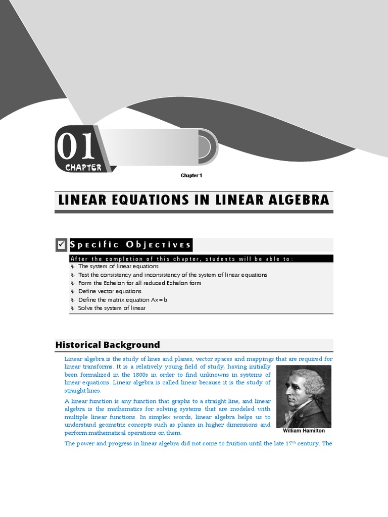 Linear Equations in Linear Algebra: Specific Objectives | PDF | System ...