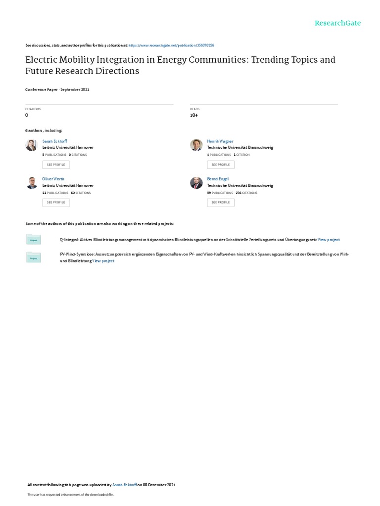 Electric Mobility Integration in Energy Communities: Trending Topics ...
