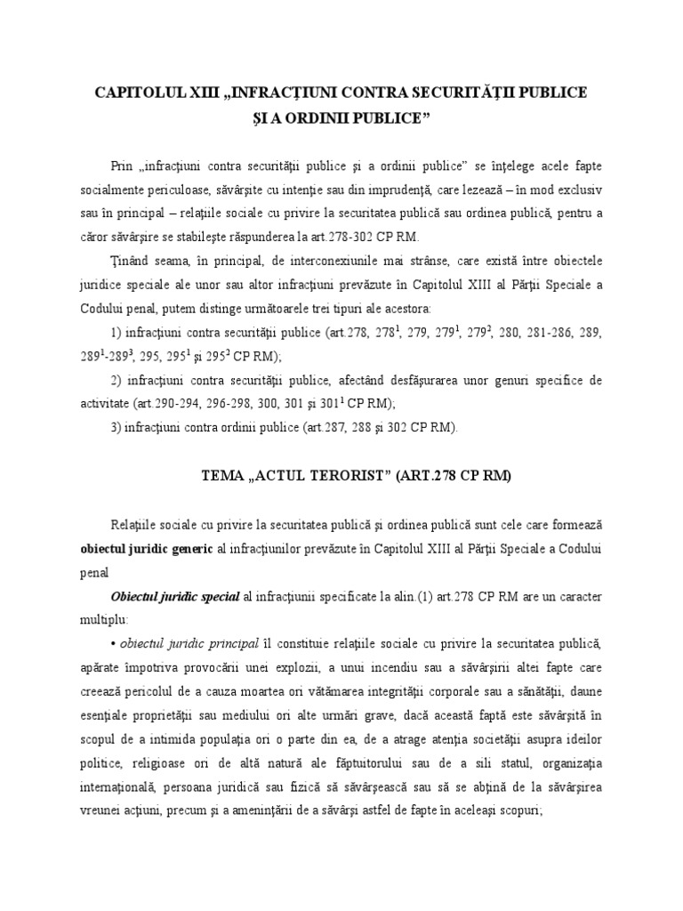 Infractiuni Contra Securitatii Publice Și A Ordinii Publice | PDF