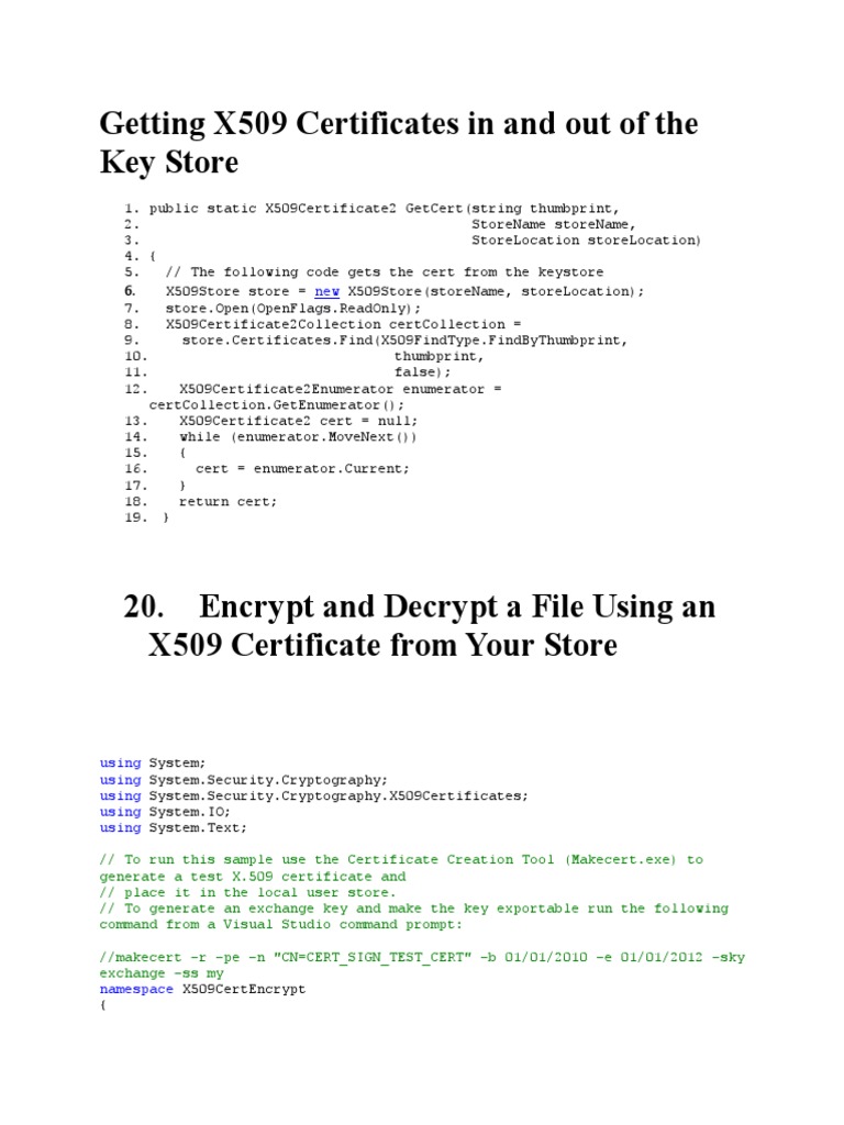 Getting X509 Certificates in and Out of The Key Store PDF