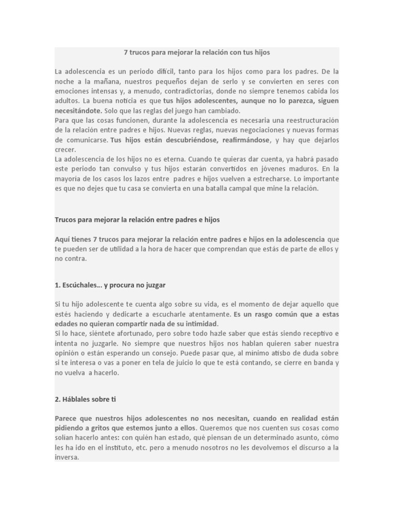 7 Trucos para Mejorar La Relación Con Tus Hijos | PDF