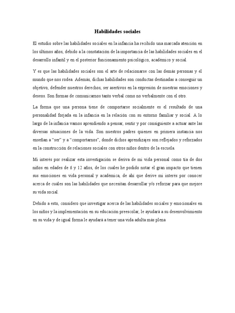 Habilidades Sociales en Niños Preescolares | PDF | Educación de la ...