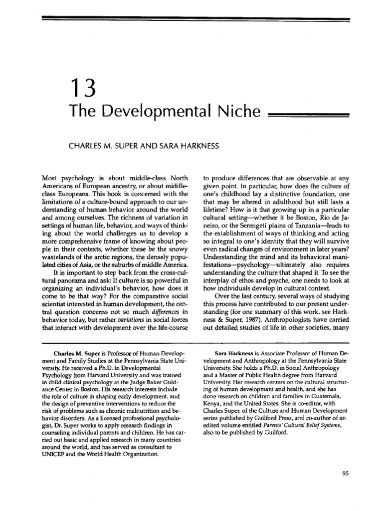 The Developmental Niche Super Harkness, 1994 Download Free PDF
