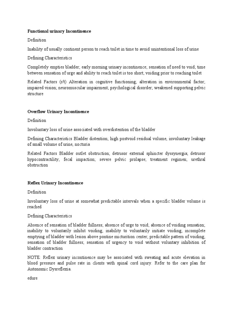 Types of Urinary Incontinence Explained | PDF