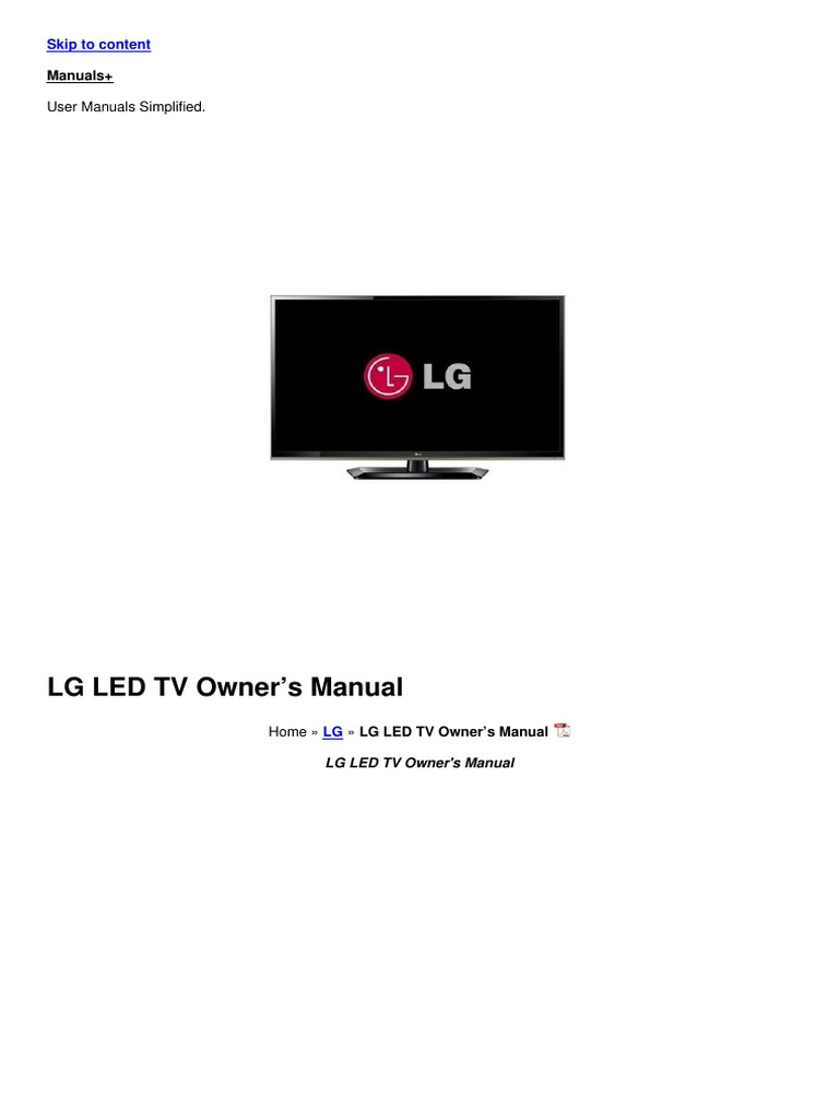 LG LED TV Owner's Manual: User Manuals Simplified | PDF | Television
