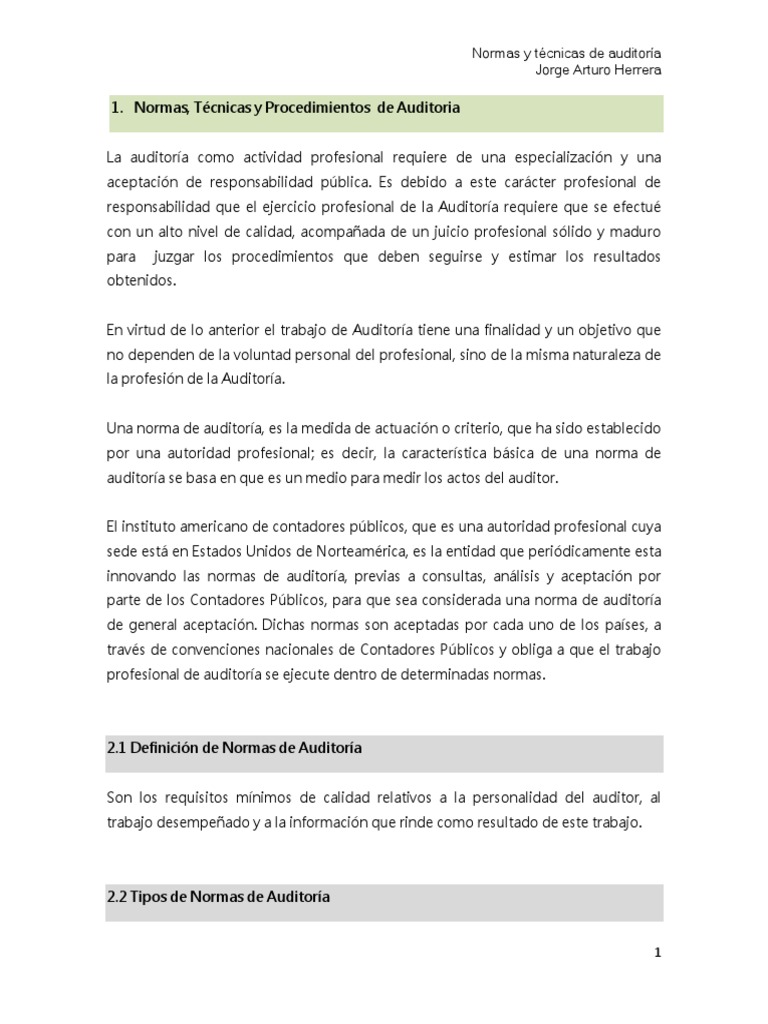 Normas, Tecnicas y Procedimientos de Auditoria | PDF | Auditoría ...