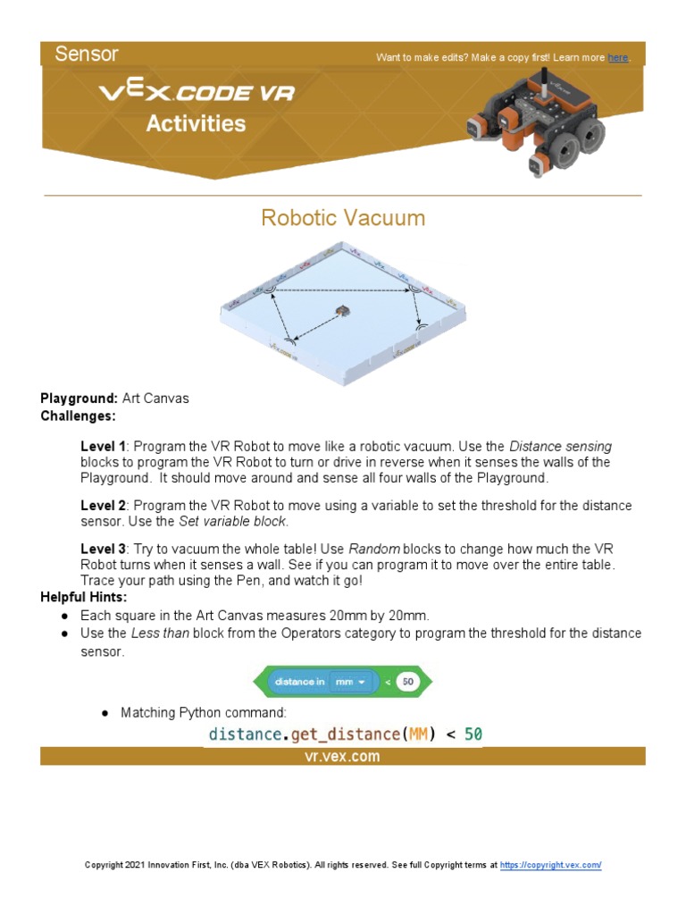 Robotic Vacuum - VEXcode VR | PDF | Technology & Engineering