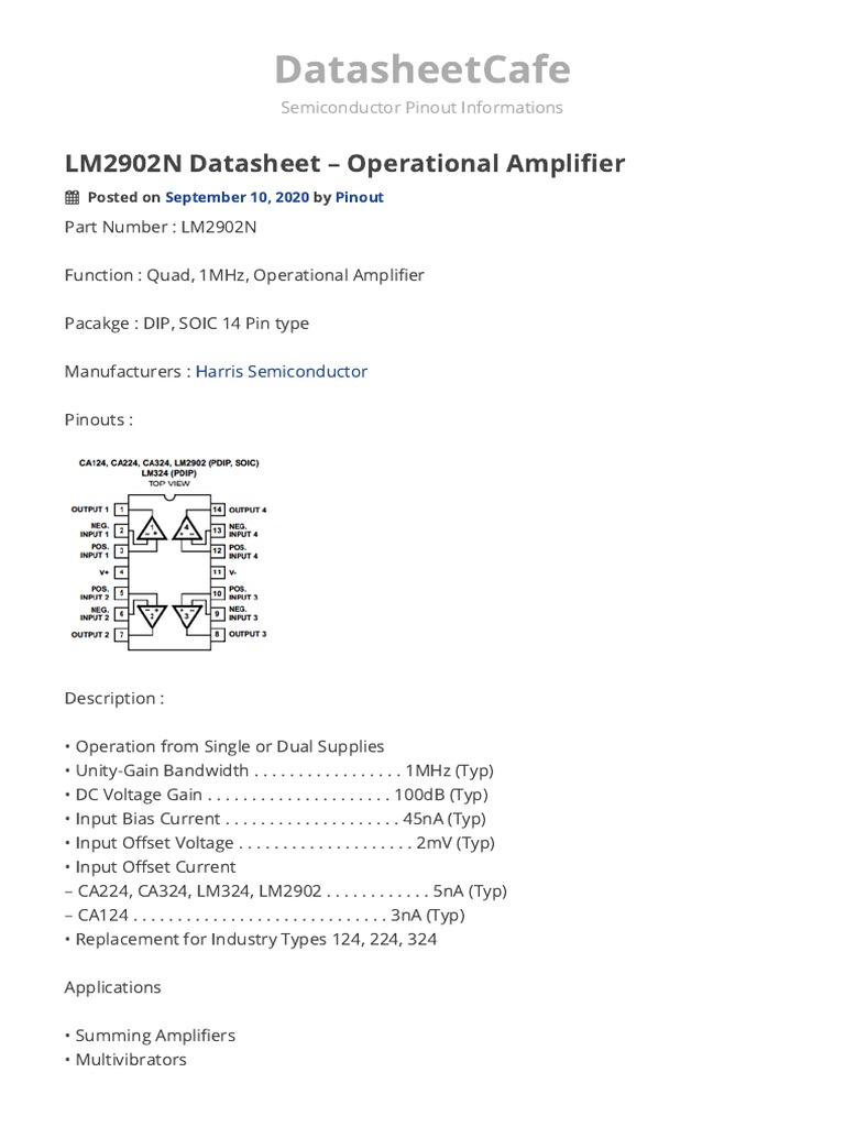 LM2902N Datasheet - Operational Amplifier | PDF | Amplifier ...