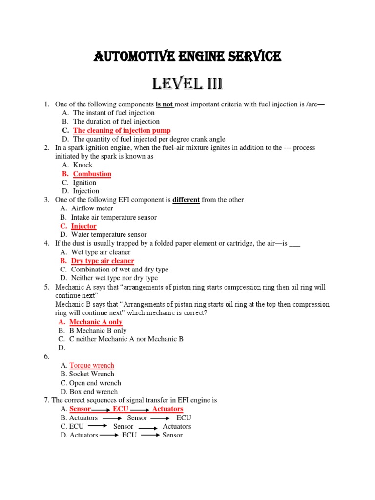 Level III Automotive Engine Service PDF Fuel Injection Diesel Engine