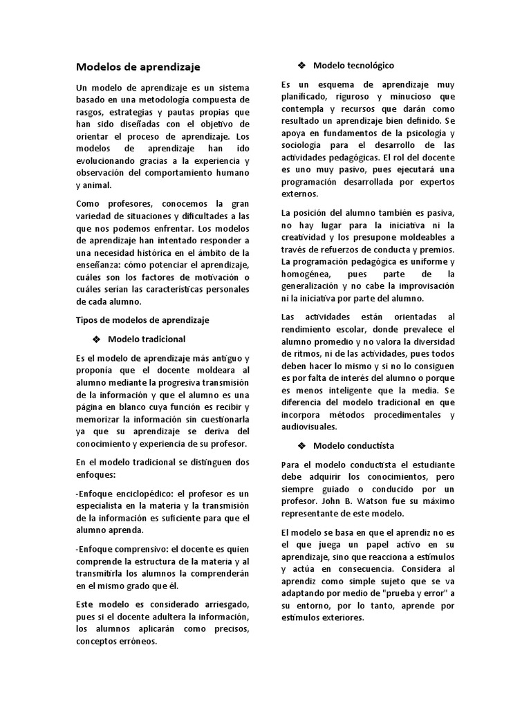 Tipos de Modelos de Aprendizaje | PDF | Aprendizaje | Constructivismo ...