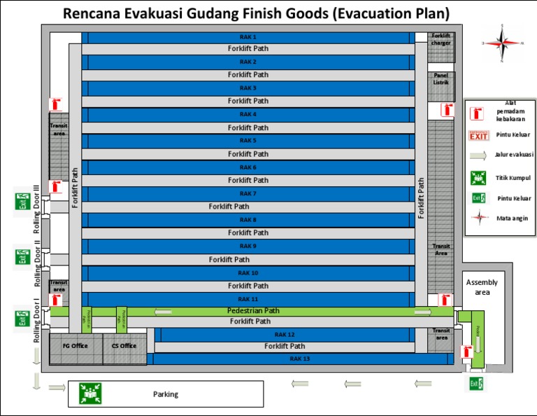 Warehouse Evacuation Plan Layout Showing Forklift Paths, Emergency ...