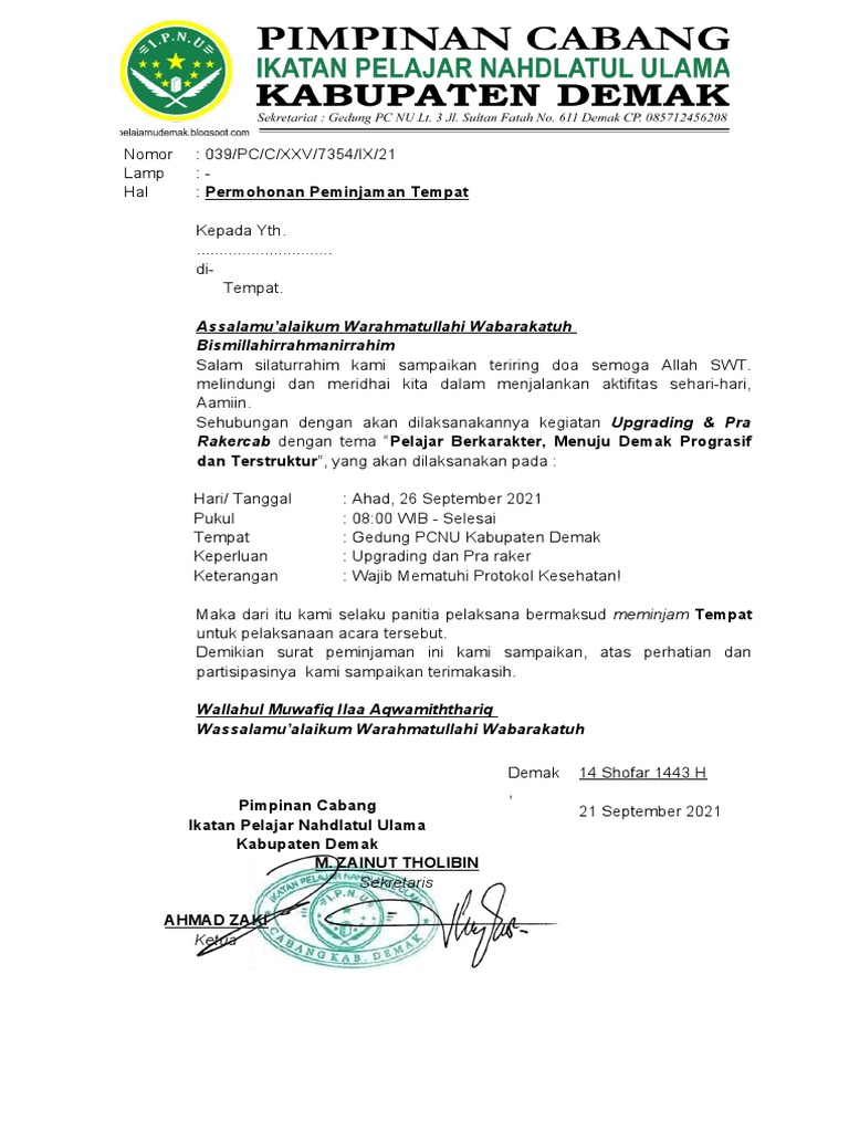 Contoh Surat Peminjaman Tempat | PDF