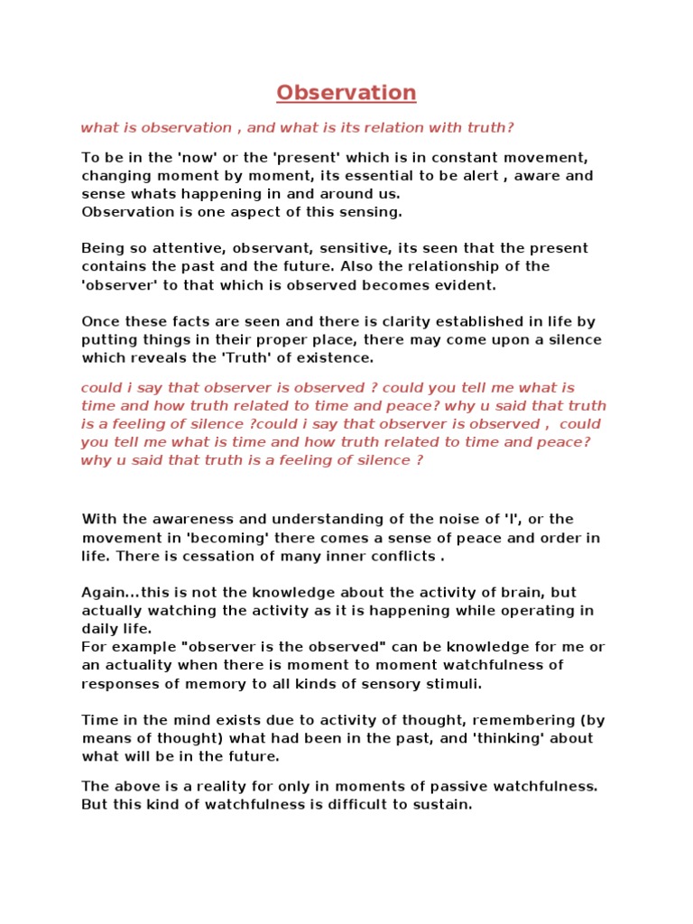 Understanding Observation and Truth | PDF | Self-Improvement