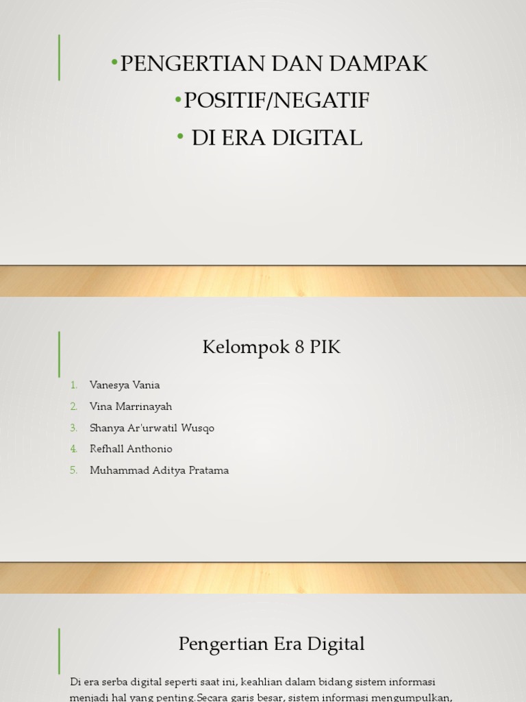 Pengertian Dan Dampak Positif/Negatif Di Era Digital | PDF