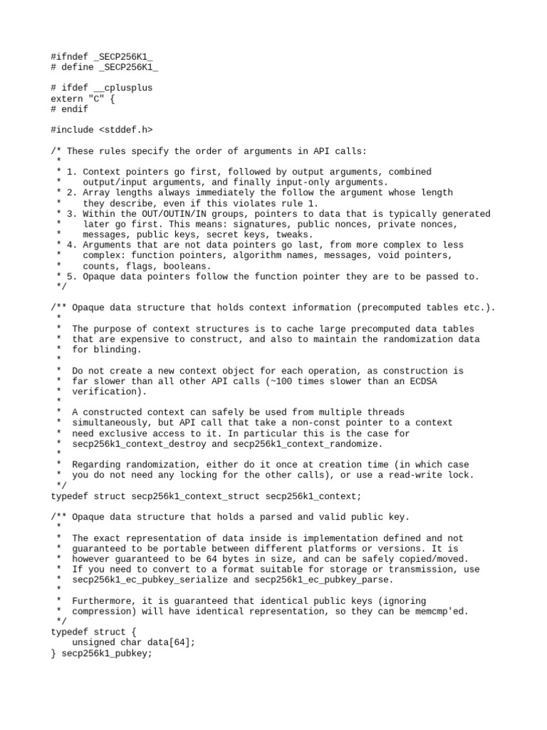 SECP256K1 API Documentation Overview | PDF | Pointer (Computer Programming)  | Integer (Computer Science)