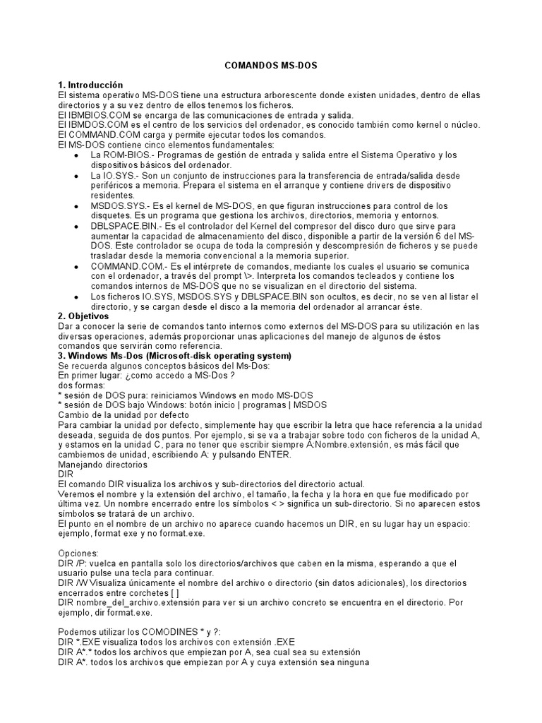 Comandos Esenciales de MS-DOS | PDF | Archivo de computadora | Dos