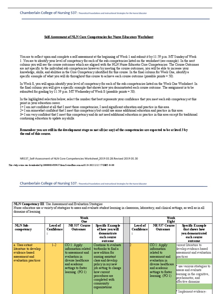 NLN Competencies Self-Assessment Guide | PDF | Learning | Nursing